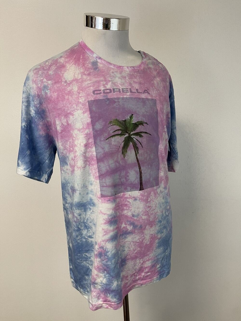 Corella Shirt Mens Medium Tee Tie Dye Floral Brush Stroke Hawaiian Pink Blue N71